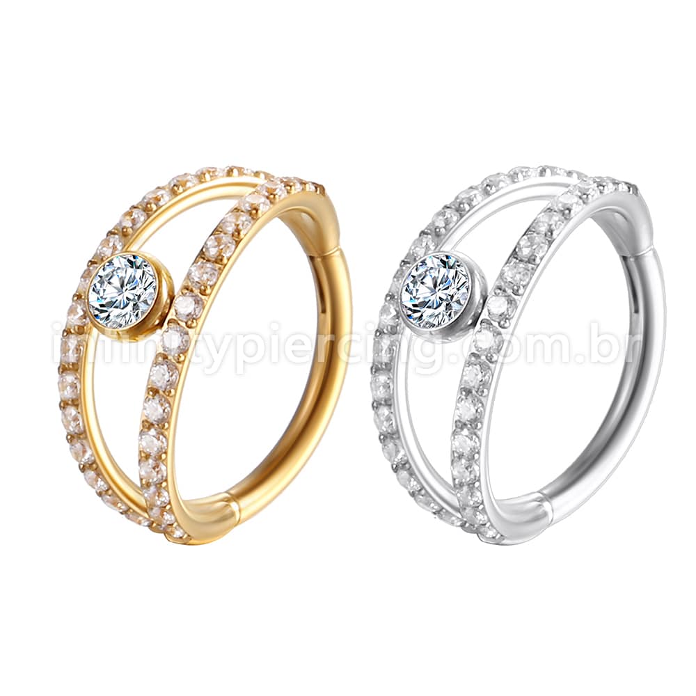 Piercing Argola Segmentada Aço Cirurgico 2 Fileiras Zircônia